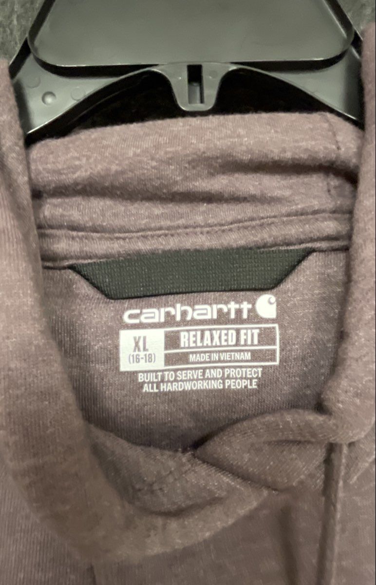 Carhartt Girls Youth Relaxed Fit Purple Heather Logo Sleeve Pullover Hoodie XL