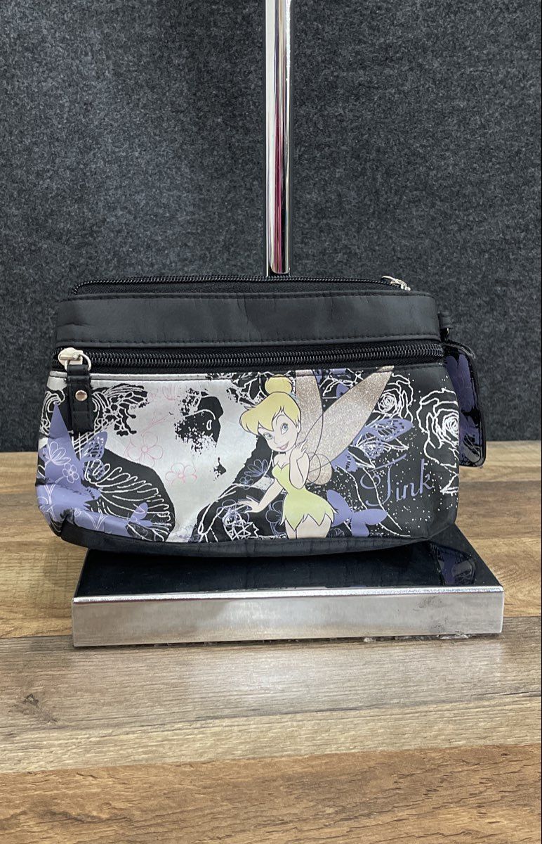 Disney Tinker Bell Black Fabric Money Bag Pouch Attached ID Holder Vintage