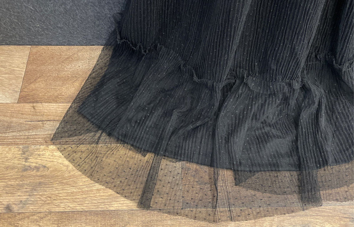 Blu Pepper Women's Black Pleated Maxi Dress Smocked Back Tulle Hem NWT Size S