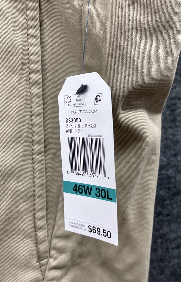 Nautica Men's True Khaki Anchor Work Pants Beige Cotton Twill NWT Size 46x30