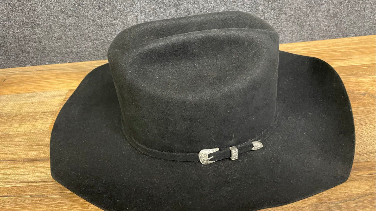 Vintage Wrangler Northbrook Black Felt Cowboy Hat 4" Brim USA Sz 7 1/2