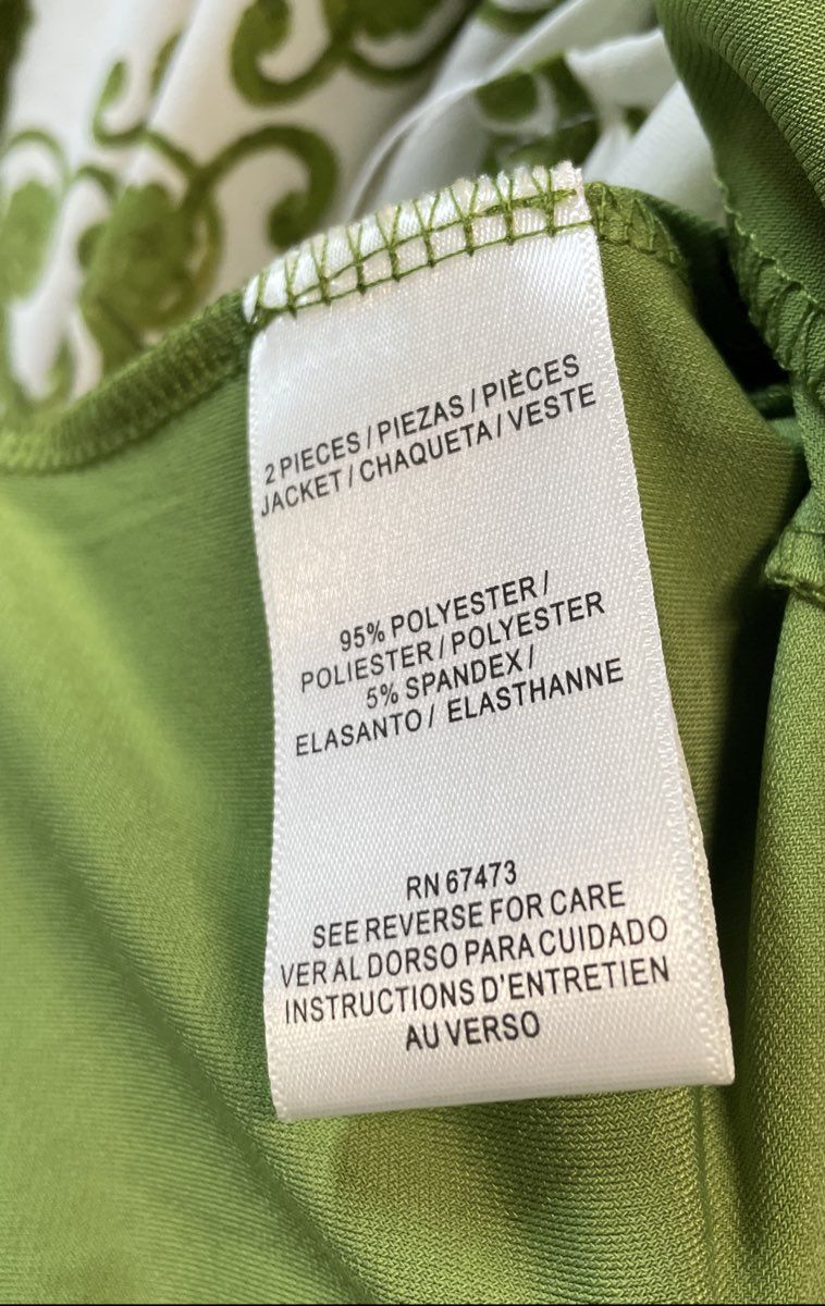 Danny & Nicole Women's 2-Piece Dress Set Avocado Green Damask Bolero 1X NWT