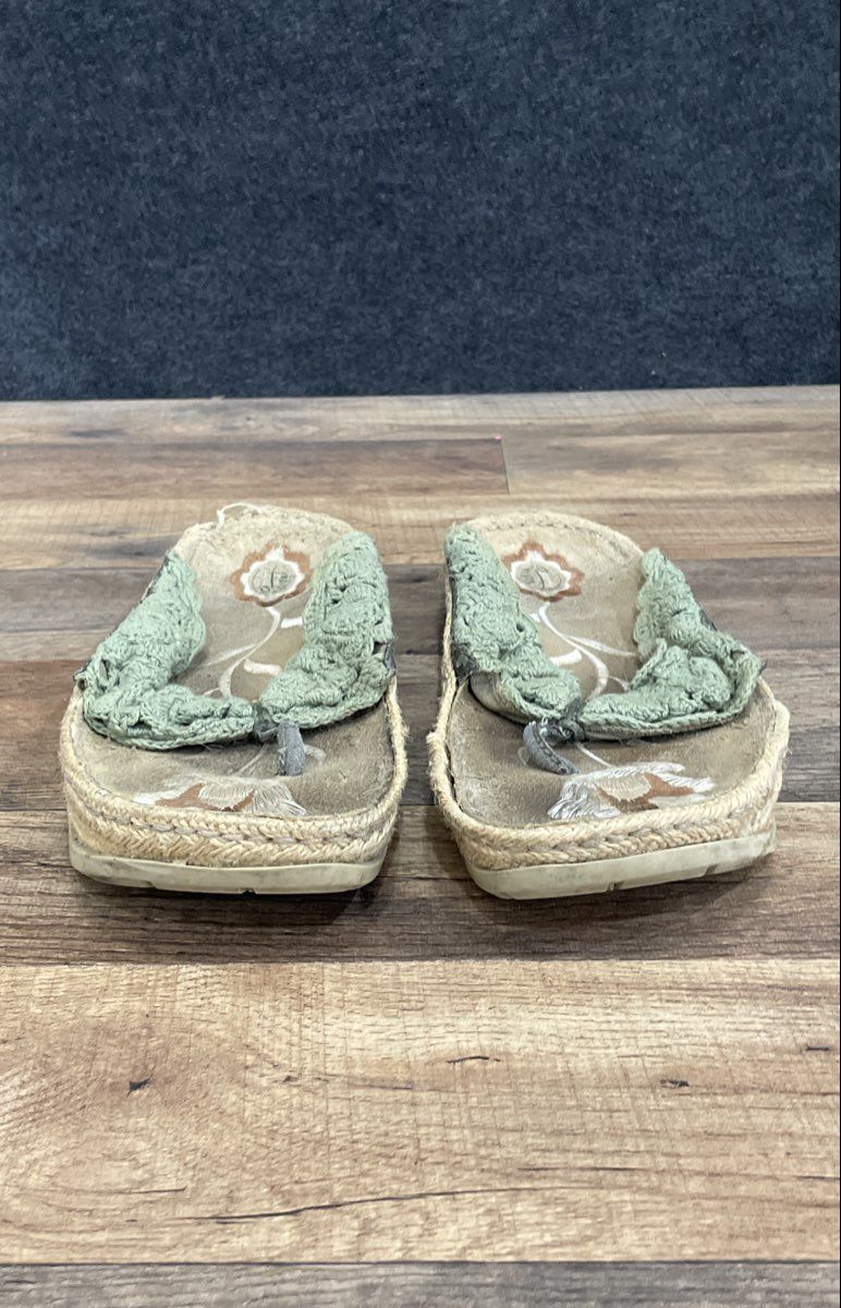 Earth Green Crochet Wicker Texture Espadrille Sandals Women's Size 11 B