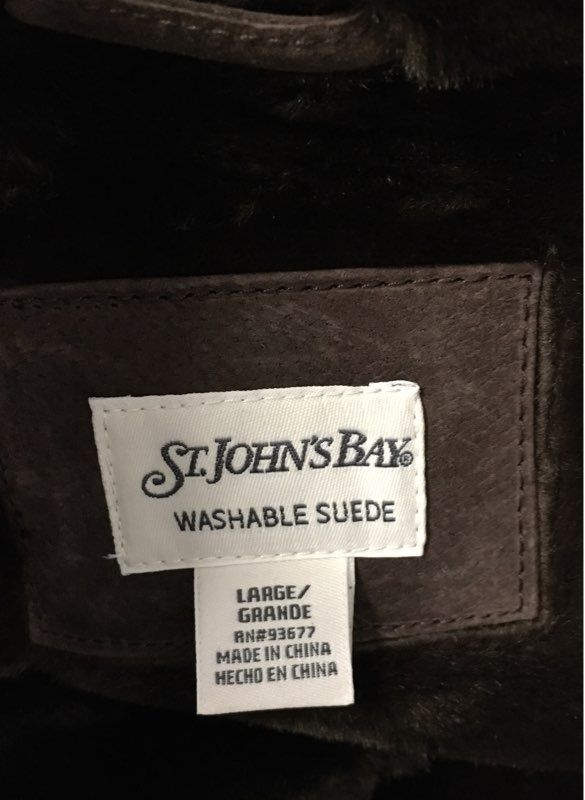 St. Johns Bay Women's Brown Washable Suede Hooded Faux Fur Jacket Sz L