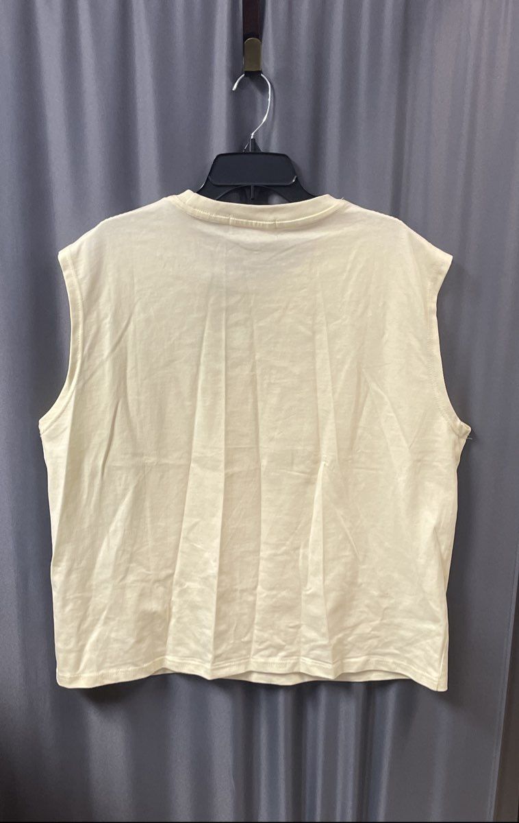 Watson Studios Men's Cream Chiffon Sleeveless Shirt Rhinestone Graphic Sz L