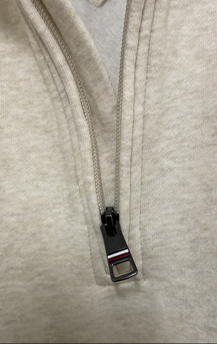 Tommy Hilfiger Men's Cream Quarter Zip Pullover Sweatshirt Kangaroo Pocket Sz S