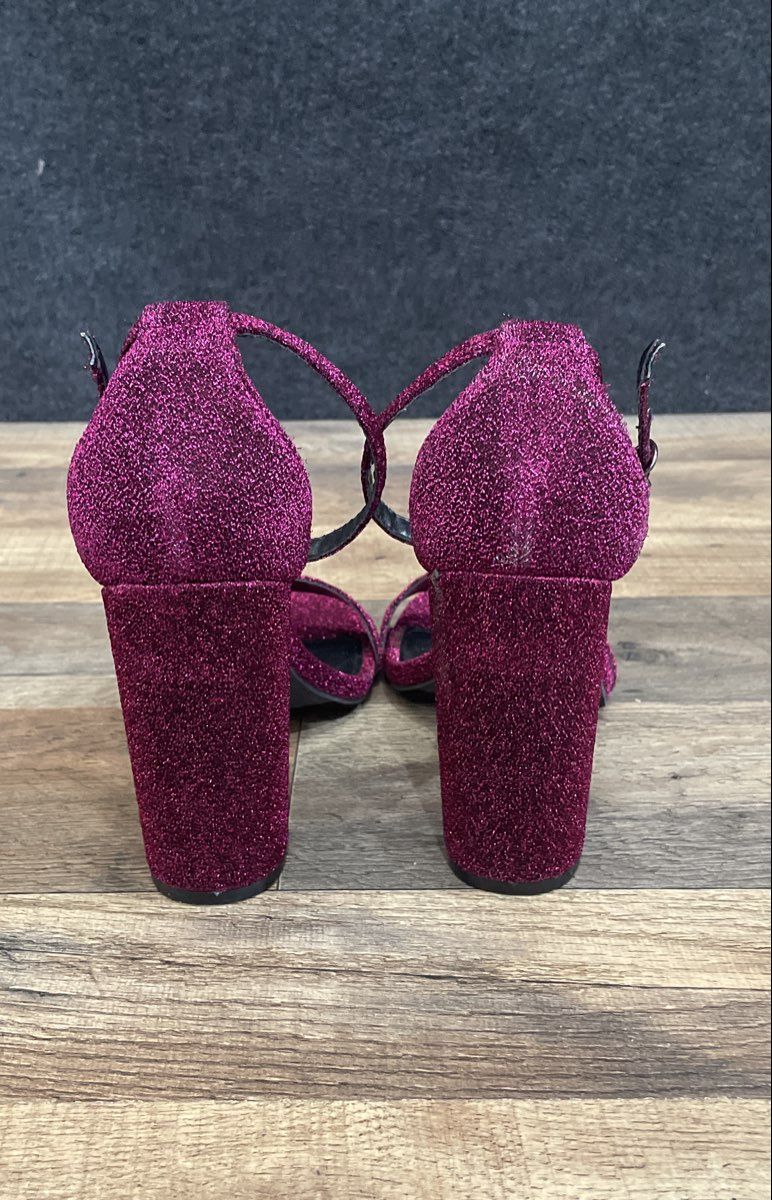 Brash Purple Glitter Platform Block Heel Ankle Strap Sandals Women's Size 8