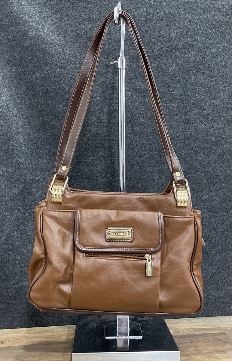 Capezio Brown Leather Vintage Shoulder Bag Gold Tone Hardware Purse