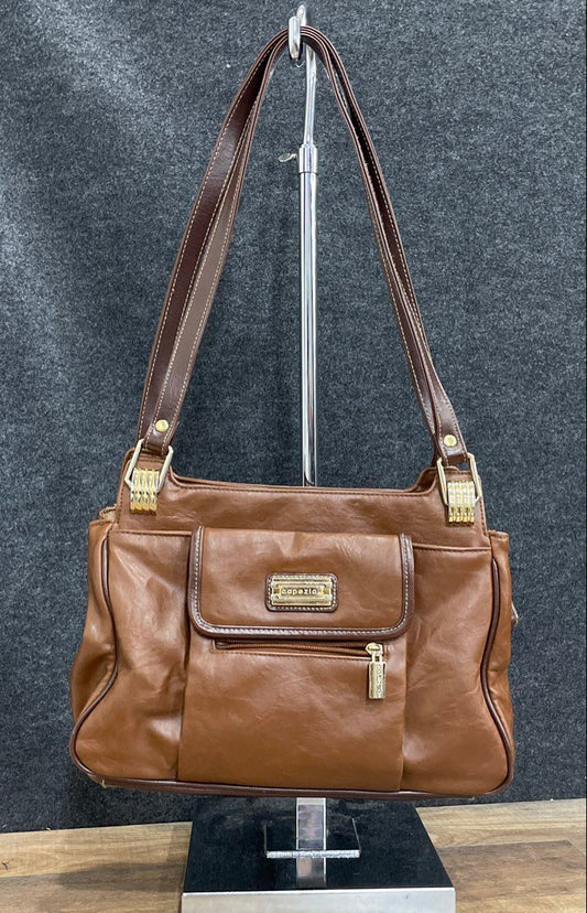Capezio Brown Leather Vintage Shoulder Bag Gold Tone Hardware Purse
