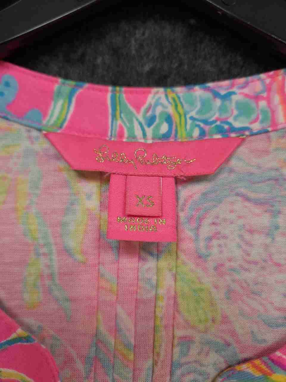 Lilly Pulitzer Women's Golda Flutter Sleeve Dress Pink Shell Print Cotton Sz XS