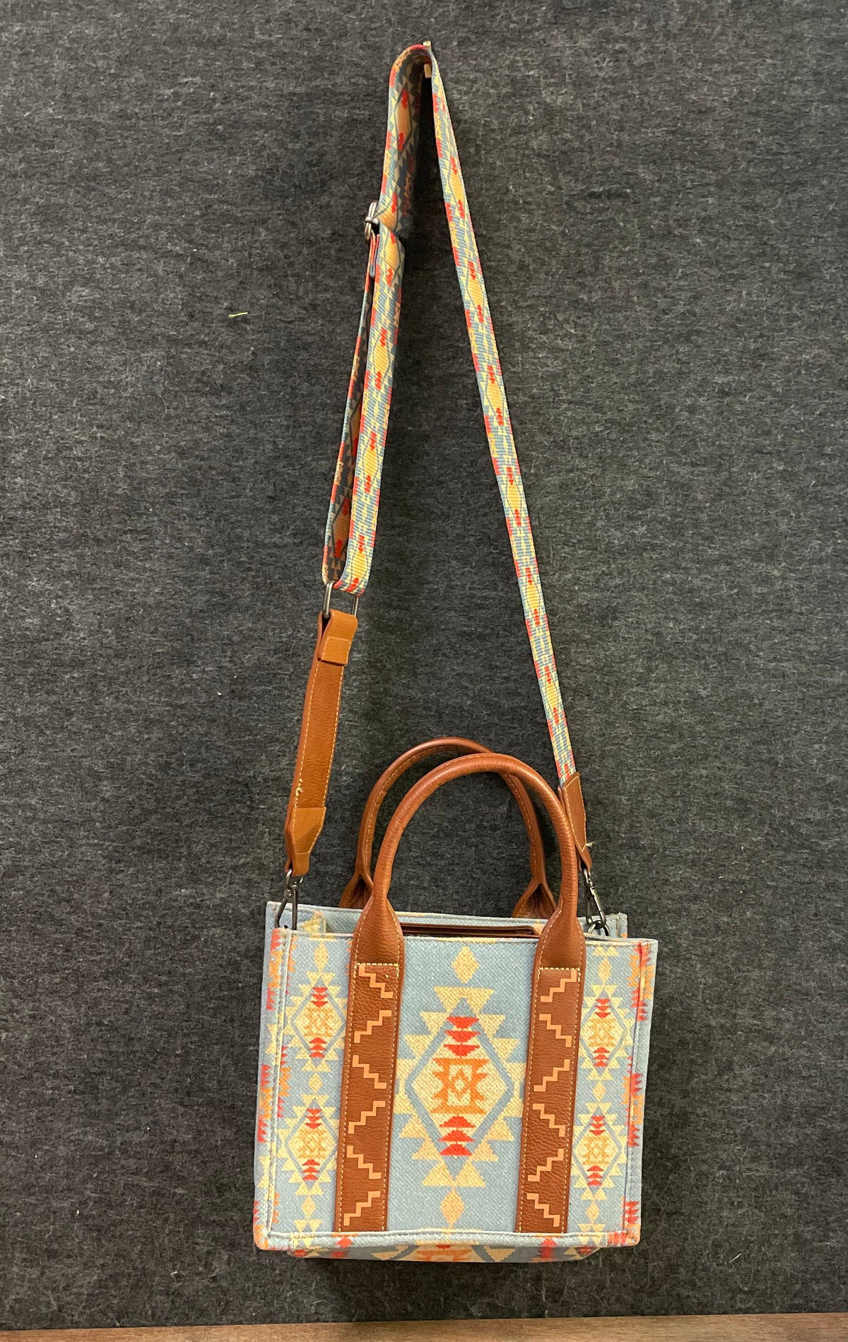 Wrangler Blue Southwestern Tribal Woven Canvas Tote Handbag Crossbody Bag