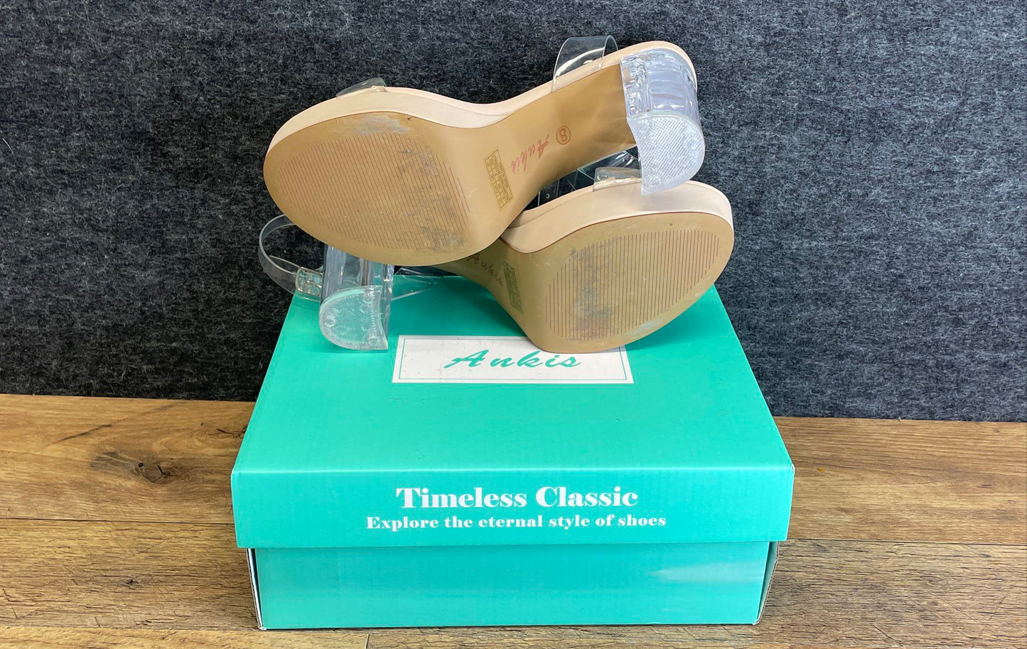 Ankis Clear Lucite Strappy Platform Block Heel Sandals Nude Womens Size 8