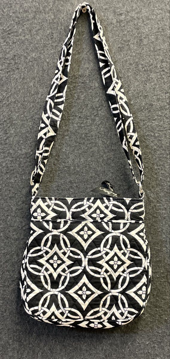 Vera Bradley Black and White Geometric Quilted Cotton Hipster Crossbody Bag