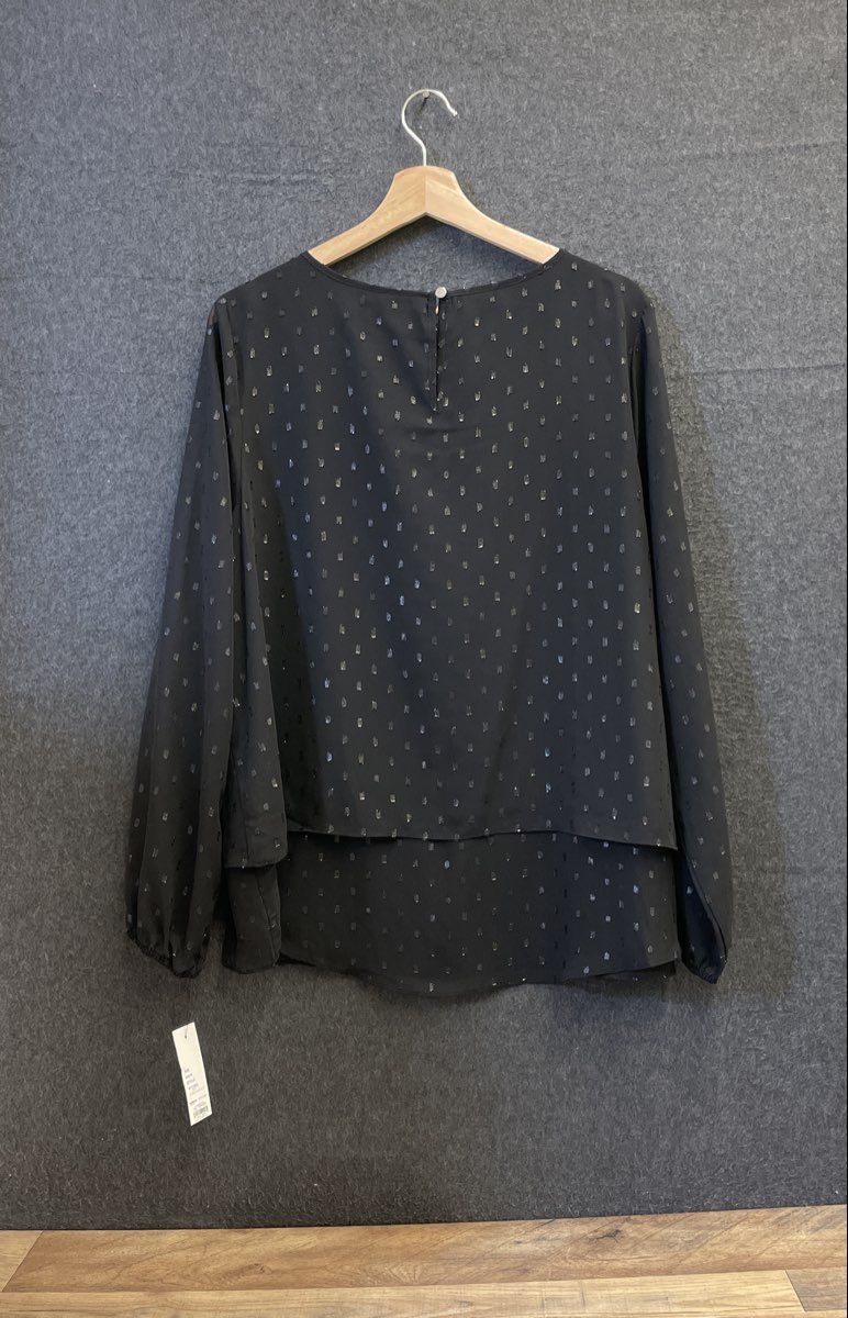 Apt. 9 Women's Black Metallic Clip Dot Tiered Blouse Top Sz XL NWT