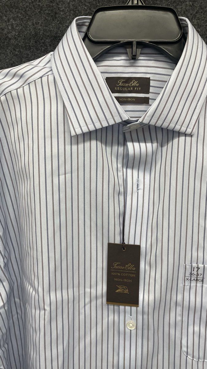 Tasso Elba Men's Light Blue Striped Non-Iron Dress Shirt Sz 17 36/37 NWT