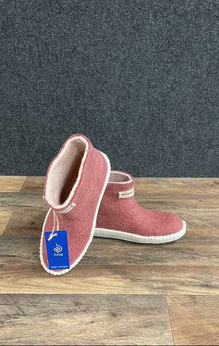 Zulag Pure Sheep Wool Felted Bootie Slippers Rose Pink Made in Mongolia Size 37
