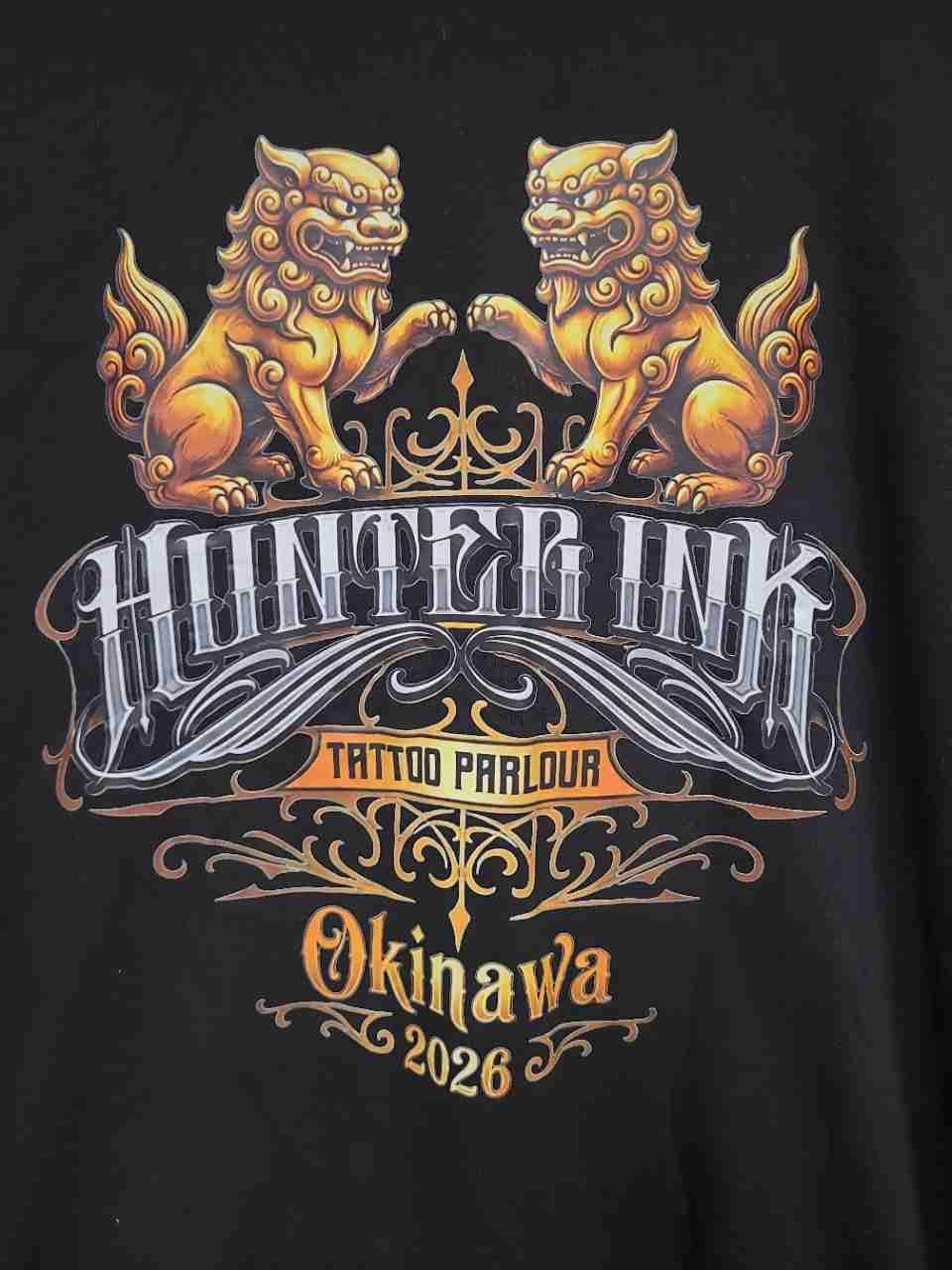 Hunter Ink Tattoo Parlour Okinawa Shisa Graphic T-Shirt Black Sz M