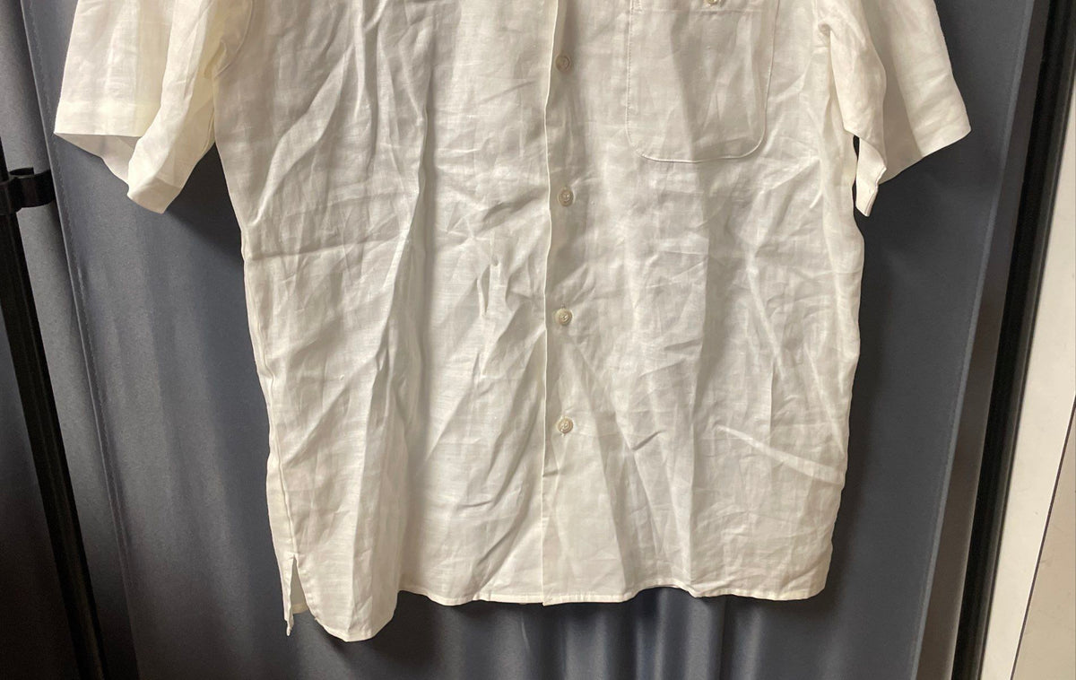 Vintage 90s Pronti Men's White 100% Linen Short Sleeve Button Up Shirt Sz L