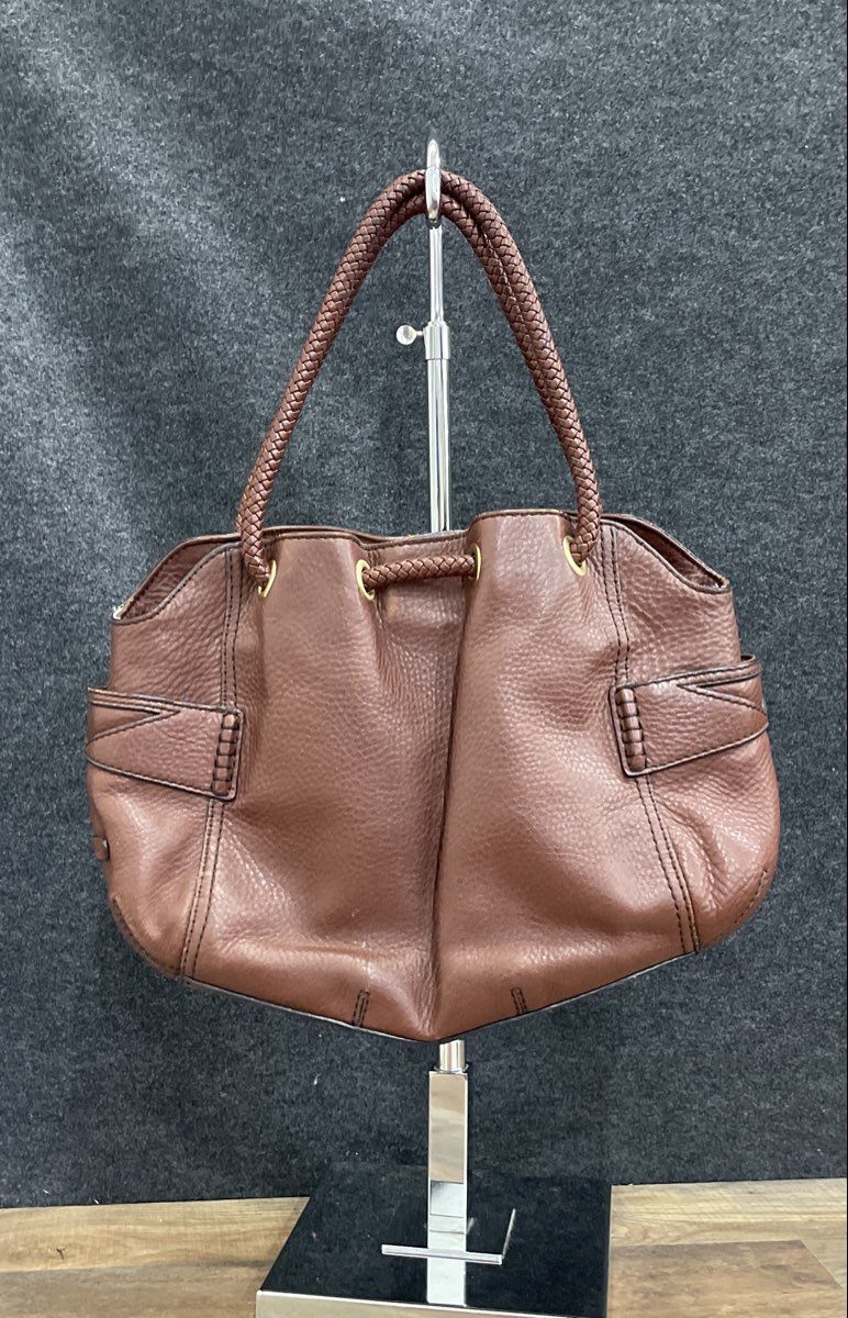 Cole Haan Brown Pebbled Leather Braided Handle Large Shoulder Bag Handbag