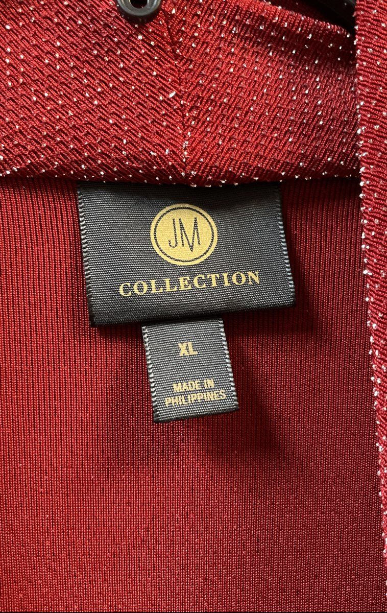 JM Collection Women's Red Winery Metallic Shimmer Cowl Neck Top Sz XL NWT