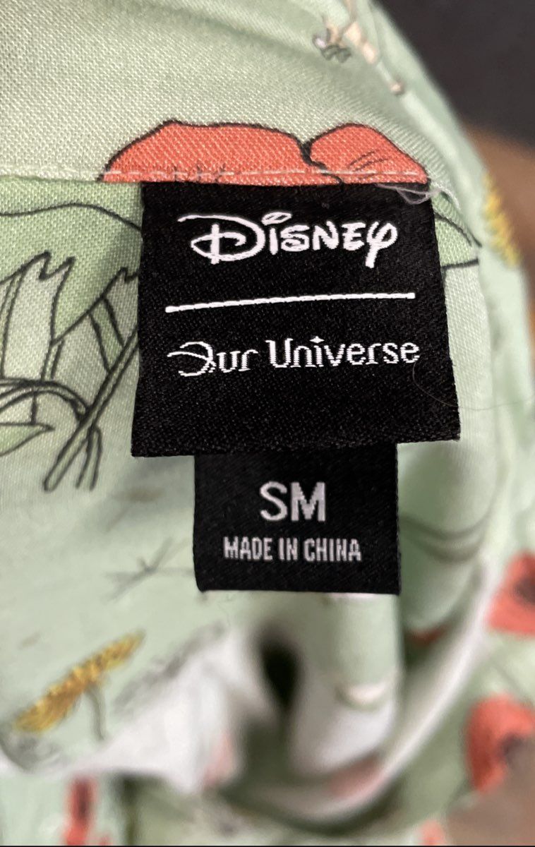 Disney Our Universe Tinker Bell Poppy Floral Rayon Button Up Shirt Sage Sz SM