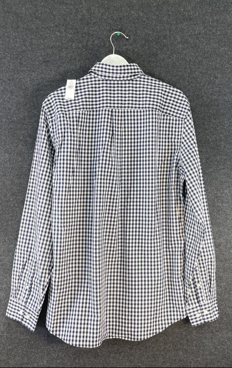 Gap Men's Button-Front Shirt Navy White Gingham Standard Fit Sz L NWT