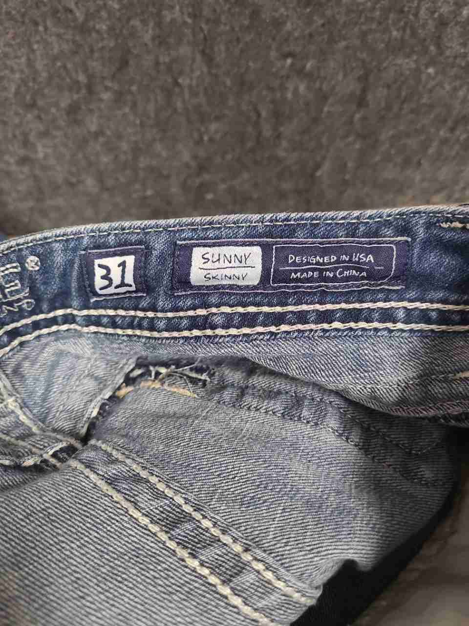 Miss Me Women's Sunny Skinny Jeans Blue Embellished Pockets Heavy Stitch Sz 31