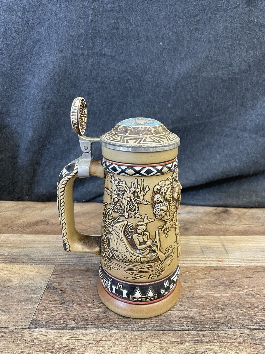1988 Avon Indians of the American Frontier Stein Ceramarte Brazil Vintage Lidded