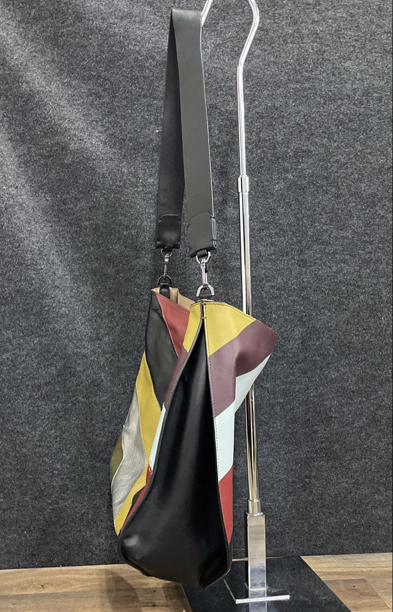 Desa Nineteen Seventy Two Multi-Color Leather Diagonal Stripe Large Shoulder Bag