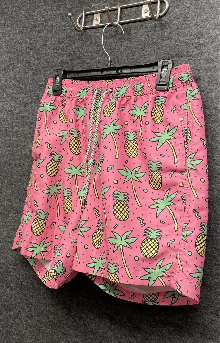 Maamgic Men's Pink Pineapple Palm Tree 90s Retro Aesthetic Swim Trunks Sz M