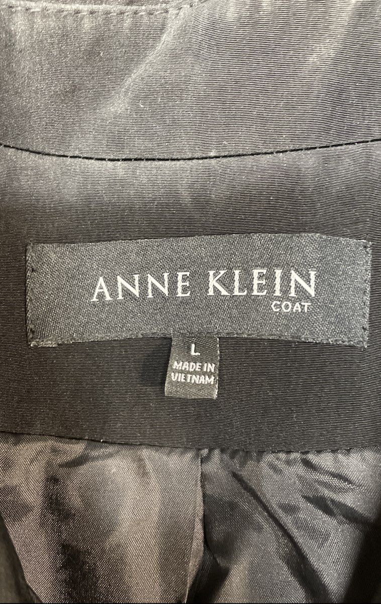 Anne Klein Women's Black Button Front Trench Style Mid-Length Coat Jacket Sz L