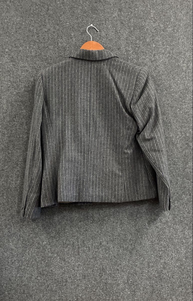 Glenbrooke Women's Gray Pinstripe Wool Blend Blazer Skirt Set Vintage 90s Sz 12
