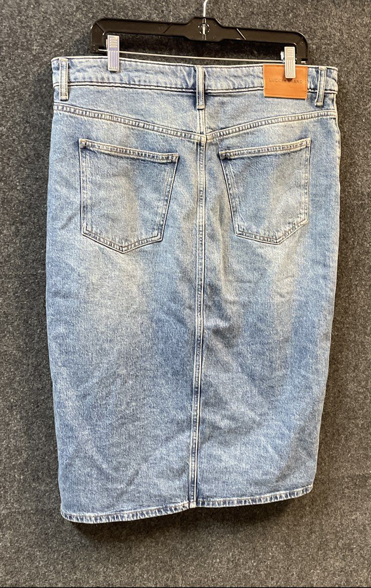 Lucky Brand Women's Light Wash Denim Midi Skirt Distressed Sz 14/32