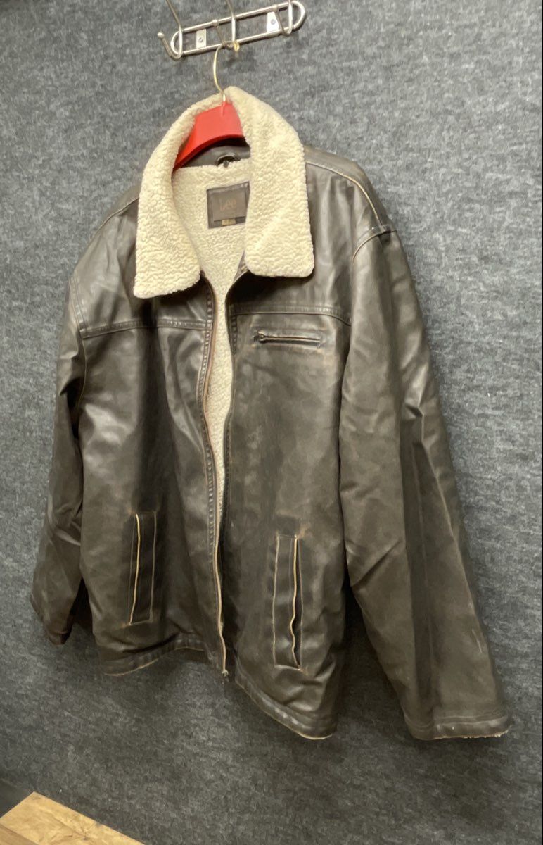 Lee Men's Brown Faux Leather Sherpa Lined Zip Front Jacket Sz 4X