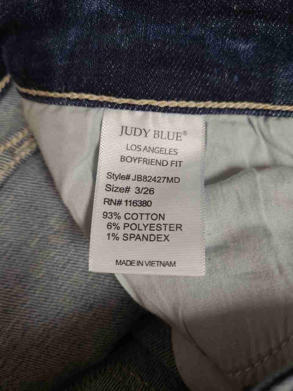 Judy Blue Women's Boyfriend Fit Jeans Blue Distressed Ripped Stretch Sz 3/26