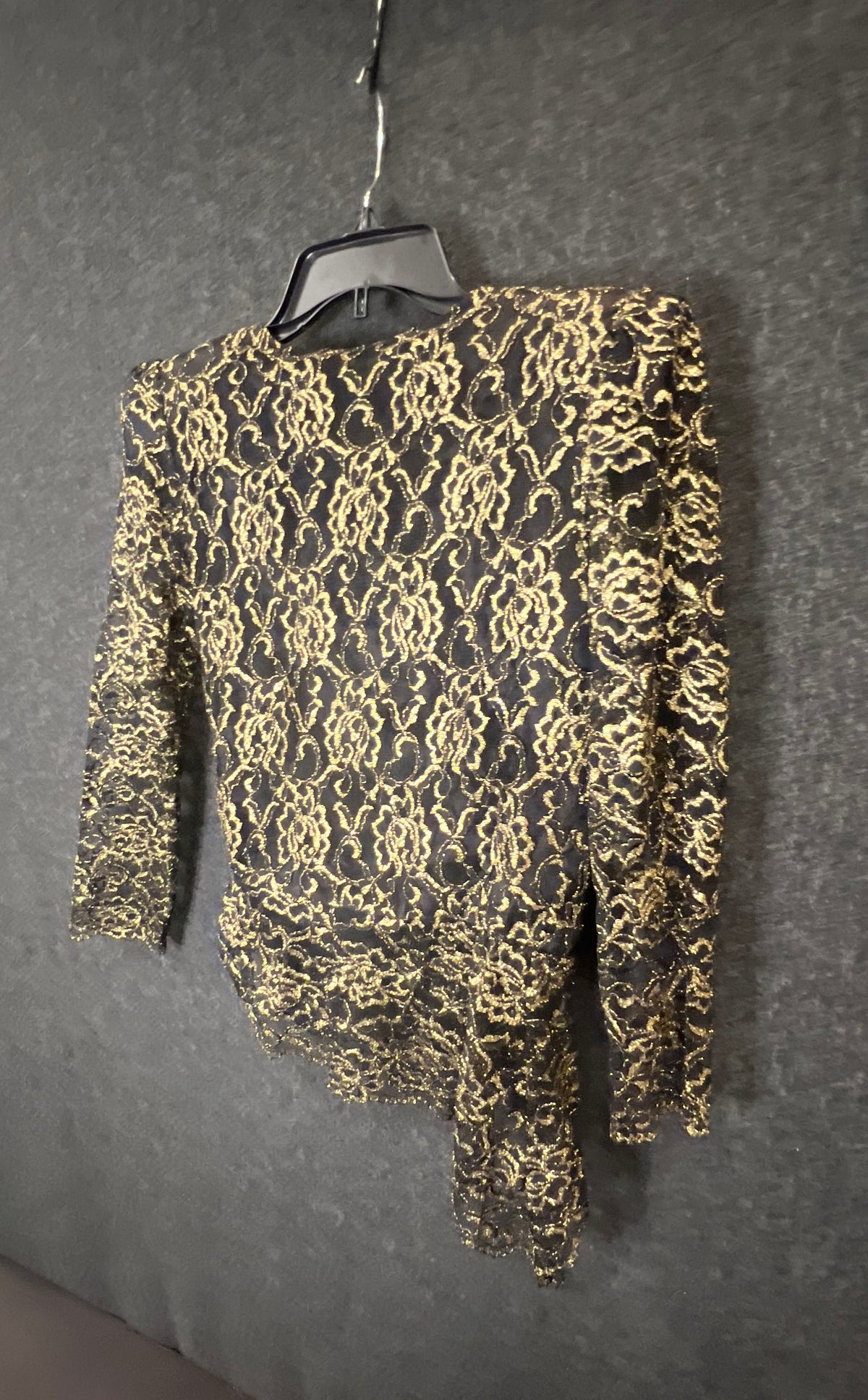 Vintage 80s Amanda Women's Gold Black Metallic Floral Lace Bolero Jacket Sz M