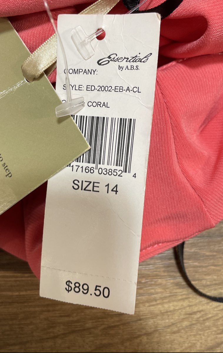 Essentials by A.B.S. Women's Coral Ruched V-Neck Sleeveless Dress 14 NWT