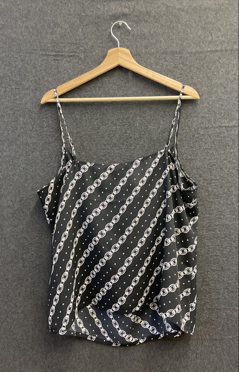 Express Women's Cowl Neck Camisole Top Black Chain Link Polka Dot Sz XL NWT