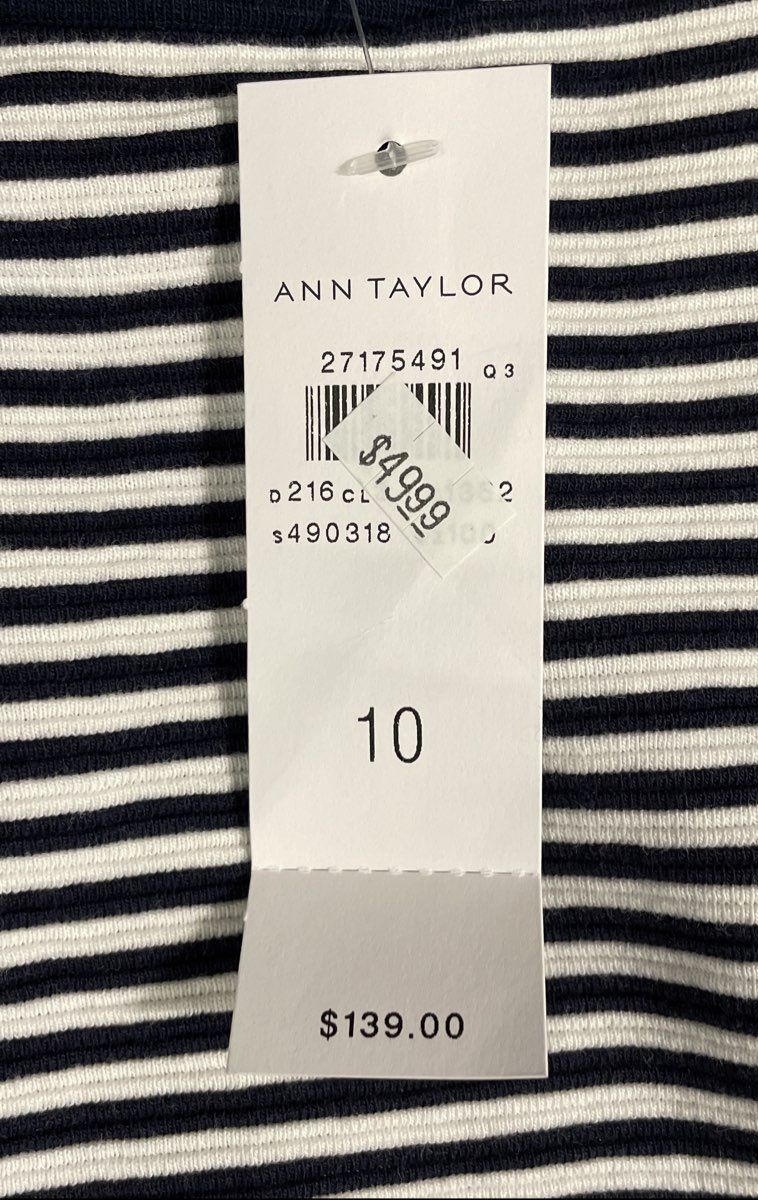 Ann Taylor Women's Navy White Striped Halter Neck Sheath Dress NWT Size 10