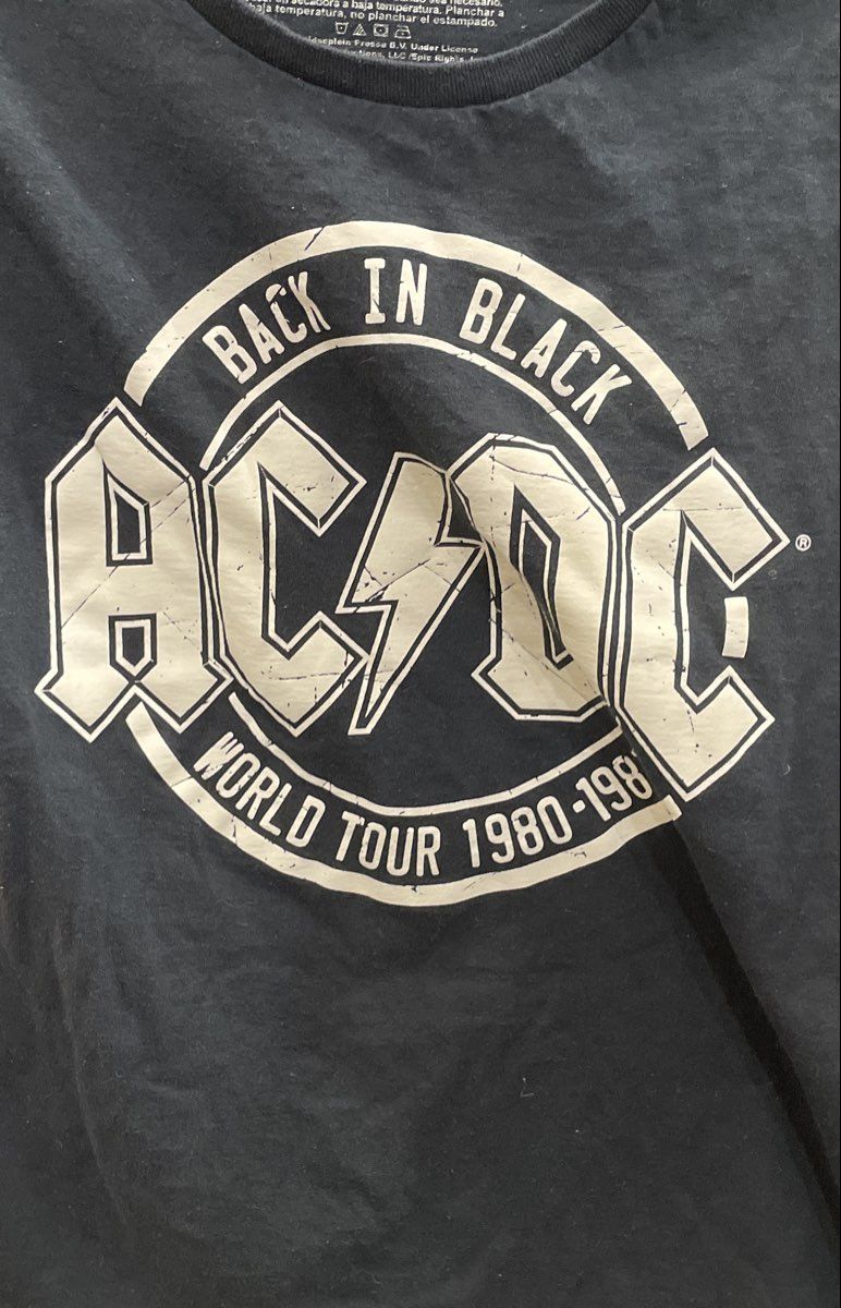 AC/DC Back In Black World Tour 1980-1981 T-Shirt Reprint Epic Rights Sz M