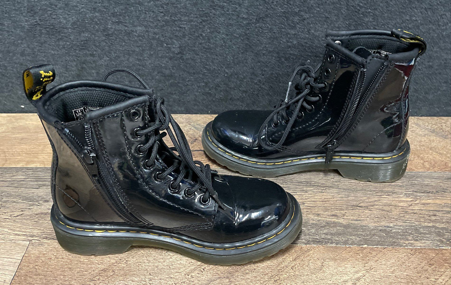 Dr. Martens 1460 J Black Patent Leather Lace-Up Zipper Boots Youth Size US 12