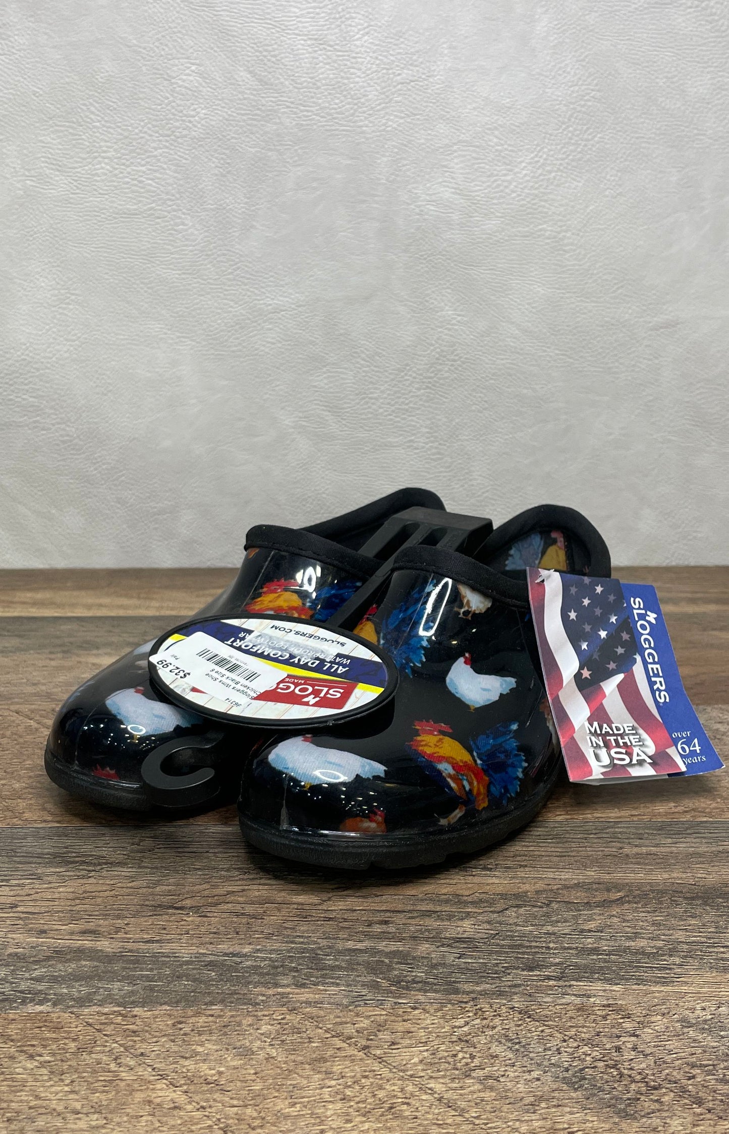 Sloggers Premium Garden Clog Chicken Black Waterproof Shoes Women's Size 6