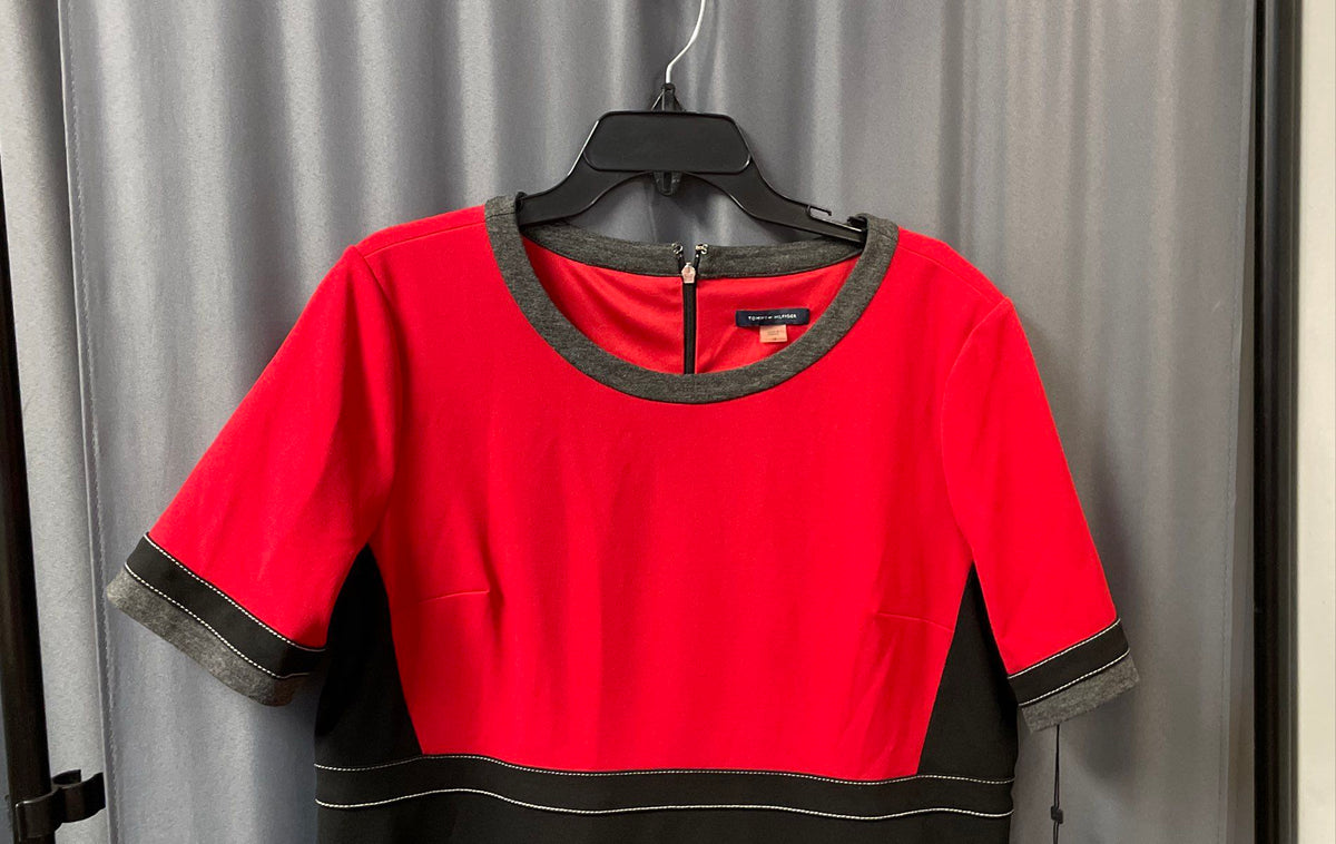 Tommy Hilfiger Women's Red Black Colorblock Sheath Dress Contrast Stitch NWT 18