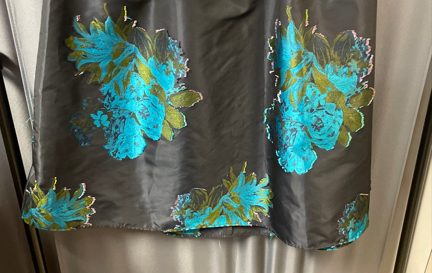 Maeve Anthropologie Women's Gray Blue Metallic Floral Jacquard A-Line Skirt 12