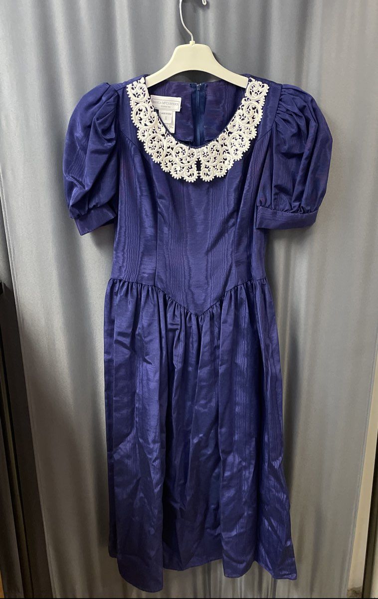 Vintage 90s Jessica McClintock Gunne Sax Women's Violet Lace Collar Dress Sz 7/8