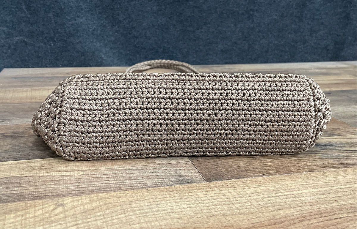 The Sak Brown Crochet Woven Shoulder Bag Handbag Purse Silver Tone Hardware