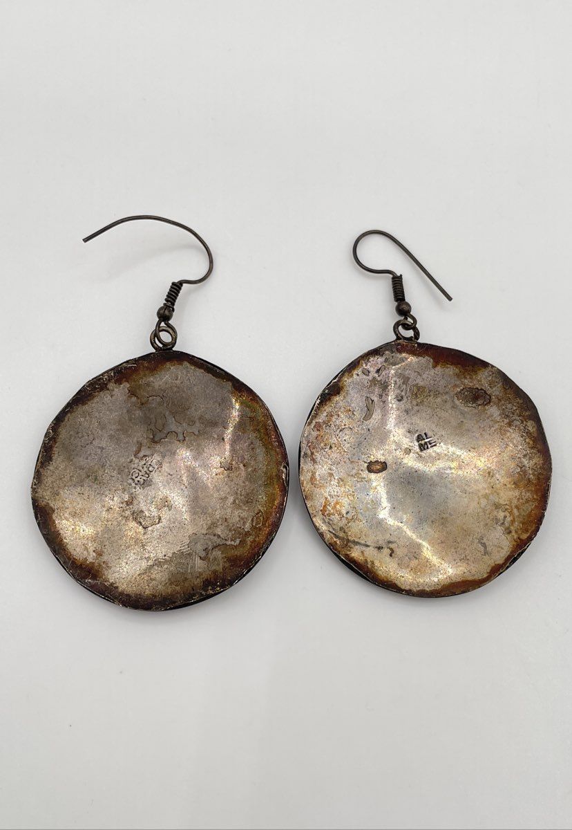 Alpaca Silver Abalone & Black Resin Star Earrings Mexico 14.8g *NPM/Damaged*