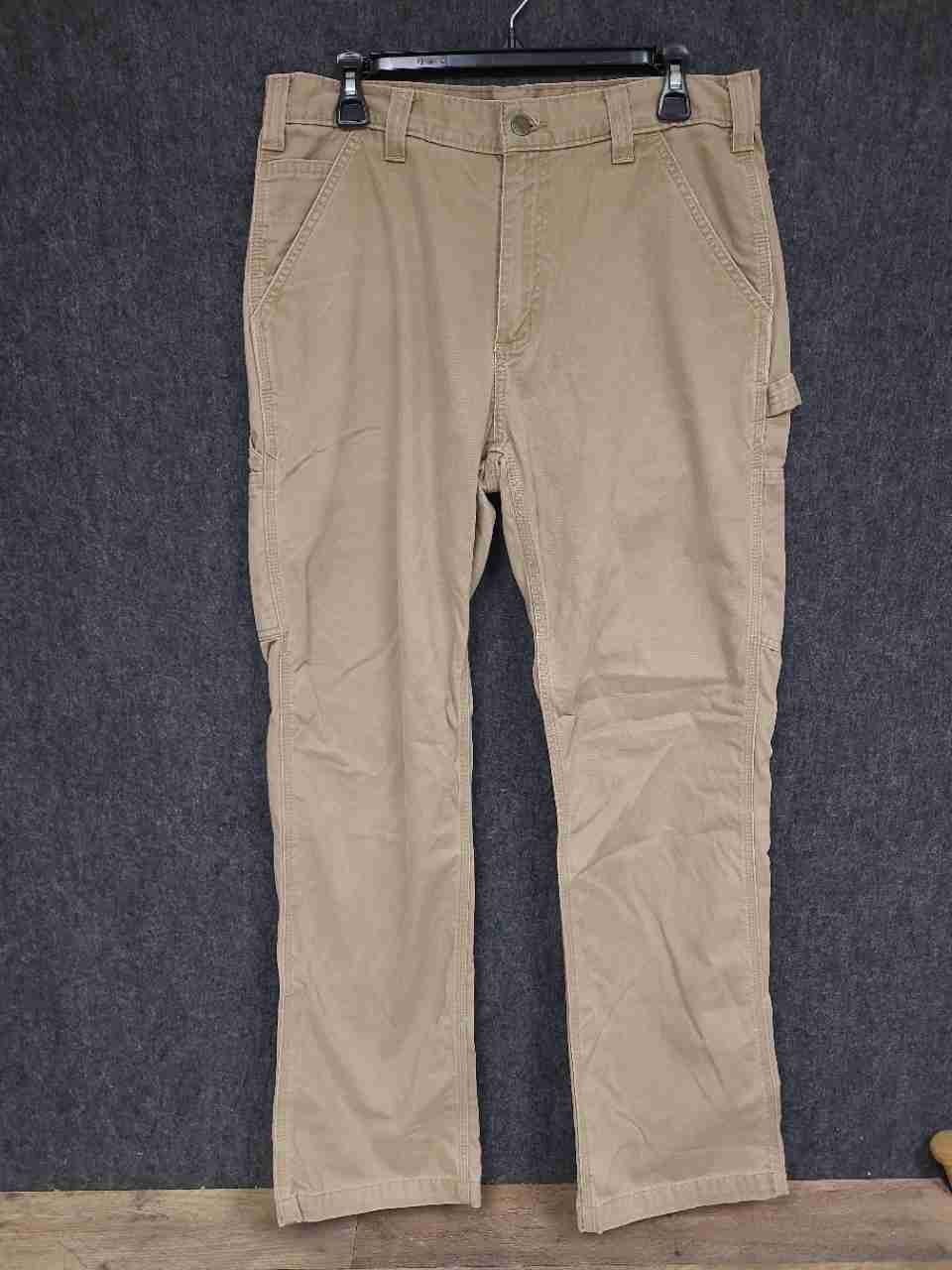Carhartt Men's Dark Khaki Relaxed Fit Washed Duck Work Dungaree Pants Sz 34x32