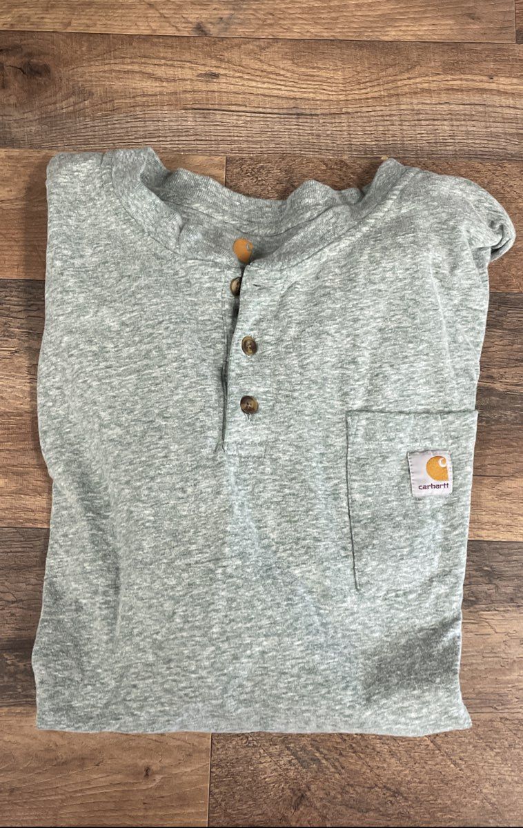 Carhartt Men's Short Sleeve Henley Pocket Shirt Gray Heather Original Fit Sz 2XL