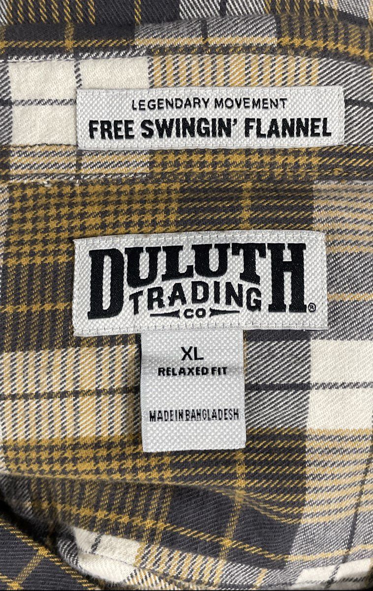 Duluth Trading Co Men's Yellow Plaid Free Swingin' Flannel Shirt XL Relaxed